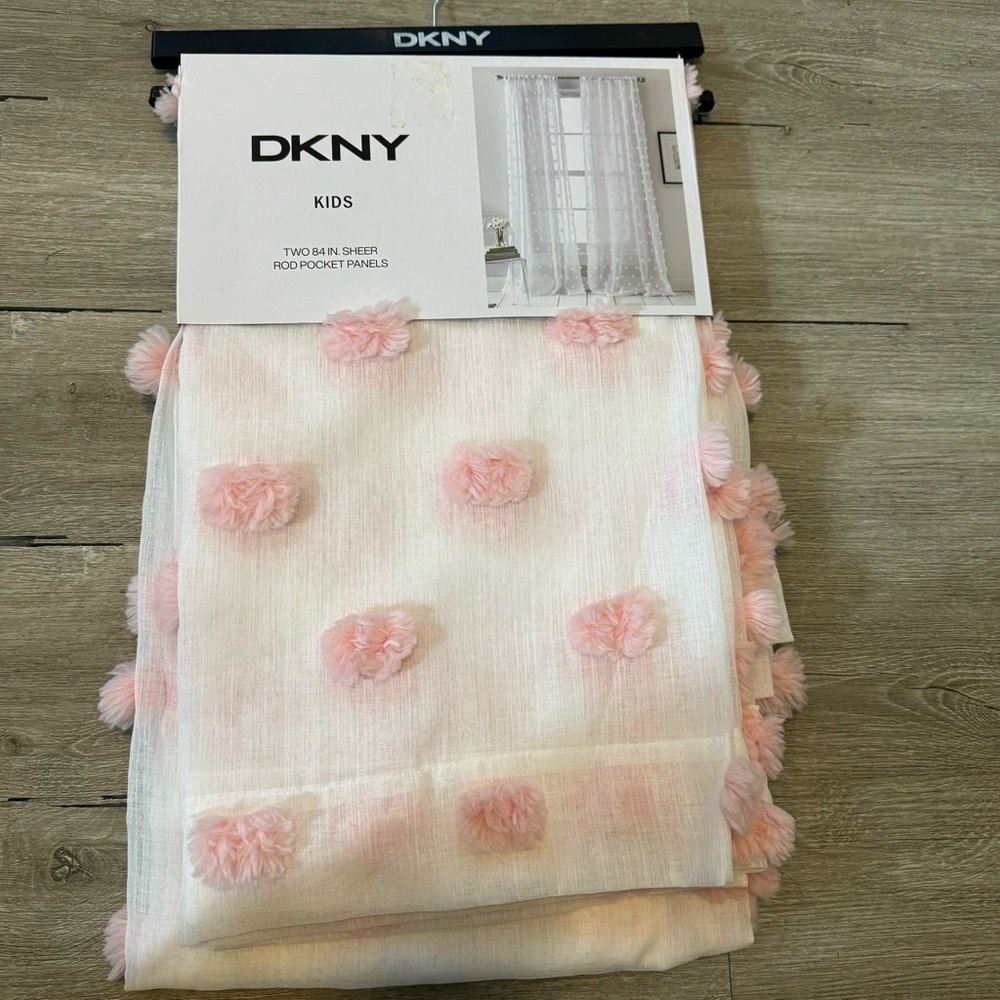 DKNY Sheer Window Curtain 2 Panels pink white - 2 - 50” X 84 - Picture 2 of 6